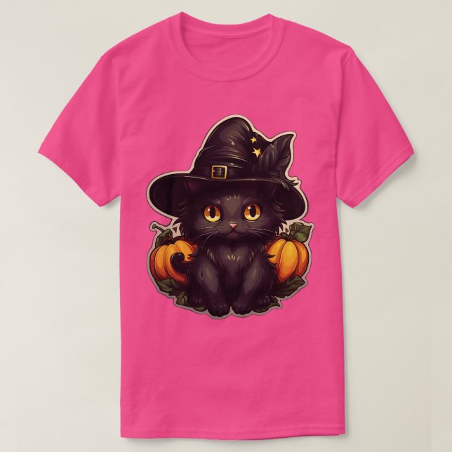 Camiseta Gato negro en brujas Gorras gatos negros Halloween (Diseño del anverso)