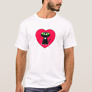 Camiseta Gato Negro En Corazón Rojo