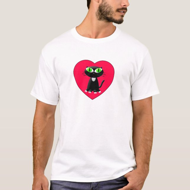 Camiseta Gato Negro En Corazón Rojo (Anverso)