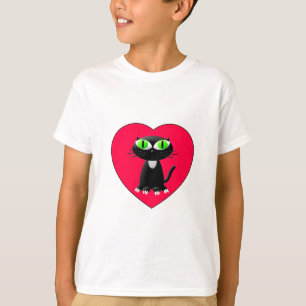 Camiseta Gato Negro En Corazón Rojo