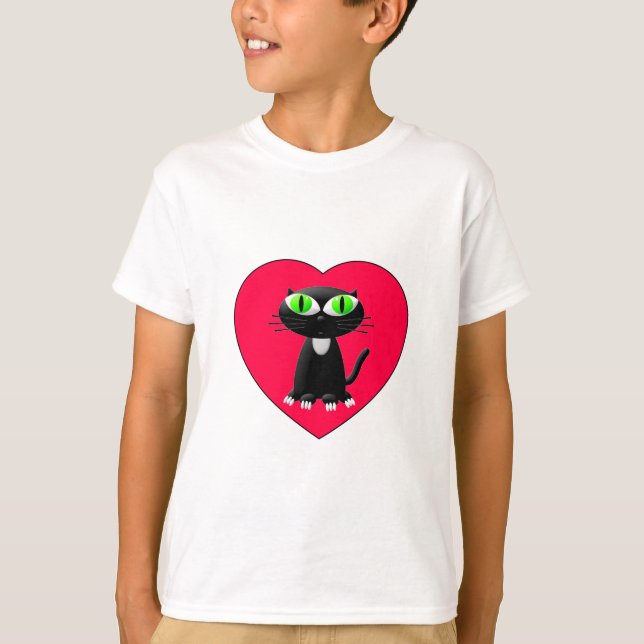 Camiseta Gato Negro En Corazón Rojo (Anverso)