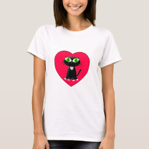 Camiseta Gato Negro En Corazón Rojo