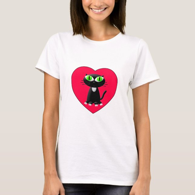 Camiseta Gato Negro En Corazón Rojo (Anverso)