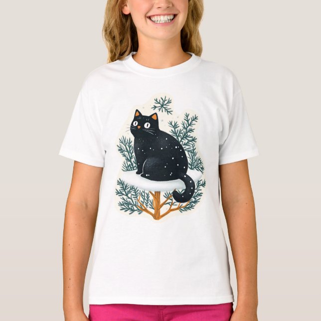 Camiseta Gato negro en el árbol de Navidad (Anverso)