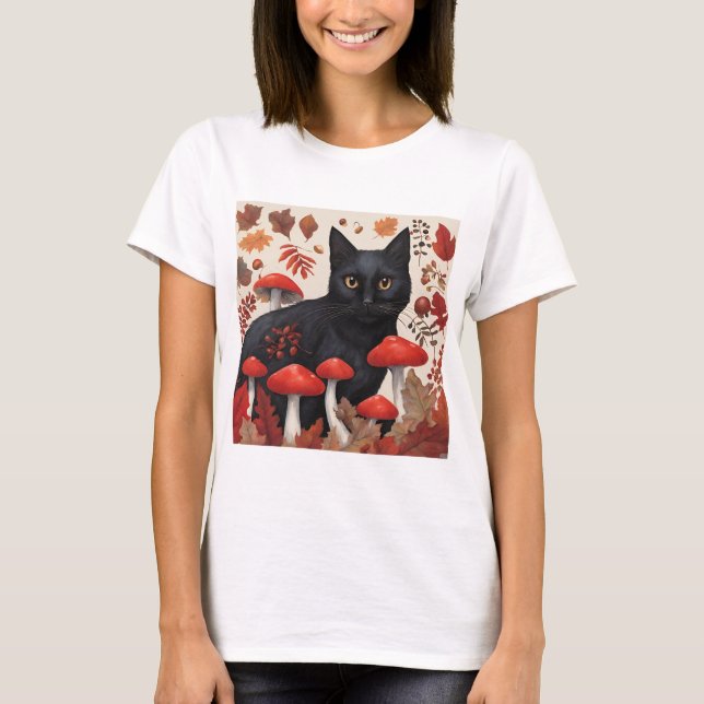 Camiseta Gato negro en el bosque de otoño (Anverso)