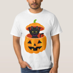 Camiseta " Gato negro en la imagen de la calabaza de Hallow