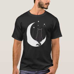Camiseta Gato negro en la luna creciente bajo la luz de las