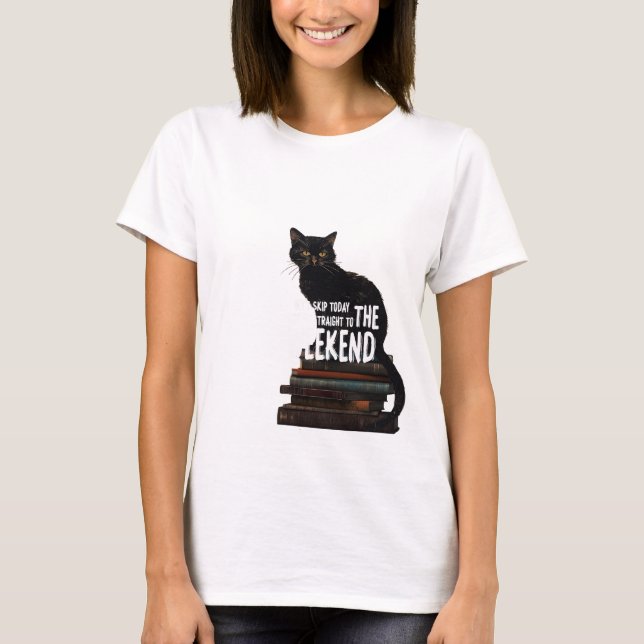 Camiseta Gato negro en libros "Salta al fin de semana" (Anverso)