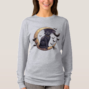 Camiseta Gato Negro en Luna Creciente PNG   Celestial Witch