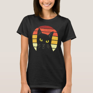 Camiseta Gato Negro En Mujeres Retro Sunset Hombres Niños