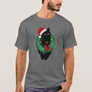 Camiseta Gato negro en Navidades enciende gato gracioso de 