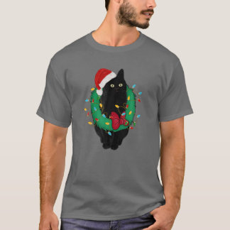 Camiseta Gato negro en Navidades enciende gato gracioso de