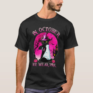Camiseta Gato Negro En Octubre Nosamos Rosa Halloween