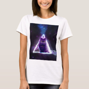Camiseta Gato negro en triángulo hipster de neón azul