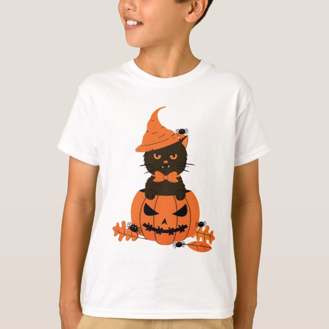 Camiseta Gato negro en una calabaza, Halloween (Anverso)