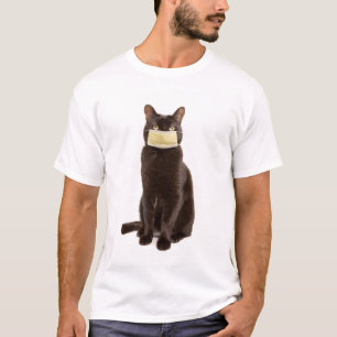 Camiseta Gato negro en una máscara facial