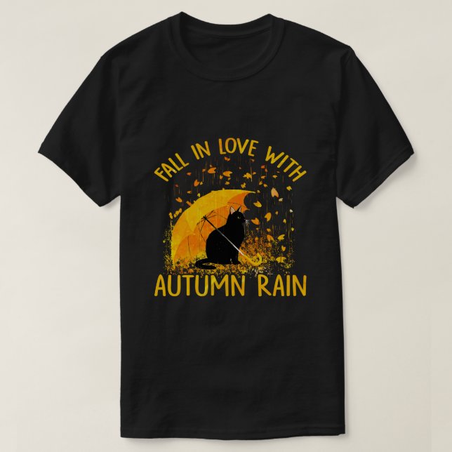 Camiseta Gato Negro Enamorado De Lluvia Otoño (Diseño del anverso)