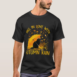Camiseta Gato Negro Enamorado De Lluvia Otoño