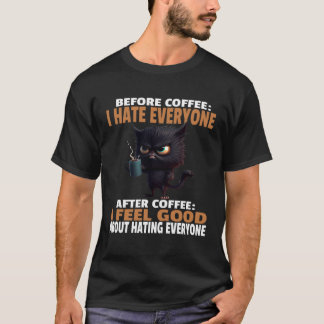 Camiseta Gato negro enojado bebe café antes del café odio 