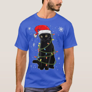 Camiseta Gato negro enredado en Navidades enciende Santa Ha