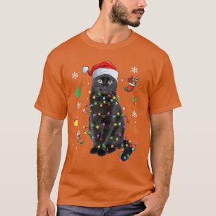 Camiseta Gato negro enredado en Navidades enciende Santa Ha
