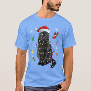Camiseta Gato negro enredado en Navidades enciende Santa Ha