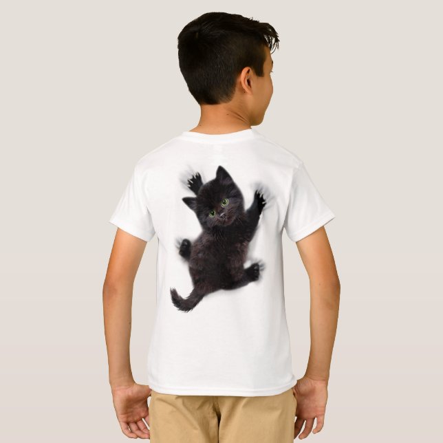 Camiseta Gato Negro Escalando En La Espalda Humana (Reverso completo)
