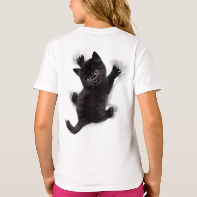 Camiseta Gato Negro Escalando En La Espalda Humana (Reverso)