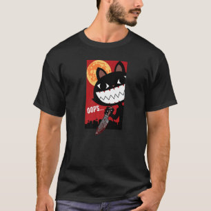 Camiseta Gato Negro Espantoso Con Cuchillo Halloween Mujere