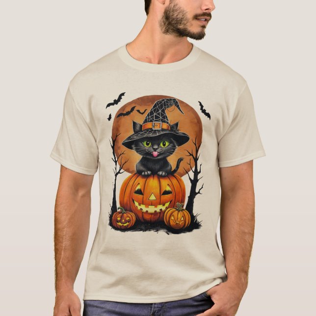 Camiseta Gato negro espeluznante con regalo de Halloween de (Anverso)