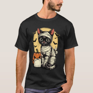 Camiseta Gato Negro Espeluznante Gatito Momia Halloween Hom