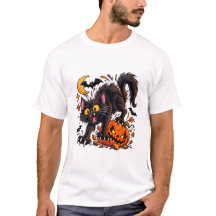 Gato negro espeluznante y Halloween de calabaza