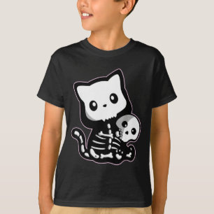 Camiseta Gato Negro Esqueleto Pastel Gótico Kawaii Lindo