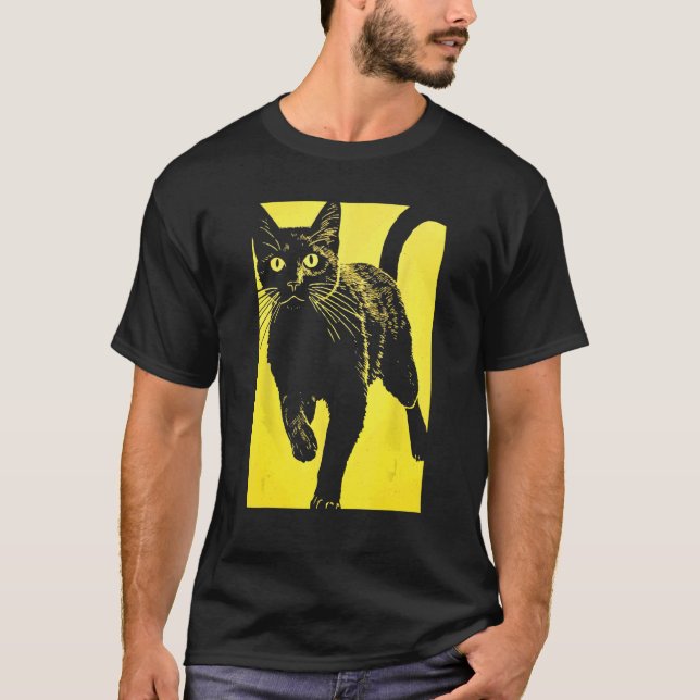 Camiseta Gato Negro Estampado Amarillo (Anverso)