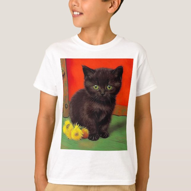 Camiseta Gato negro estilo Van Gogh (Anverso)