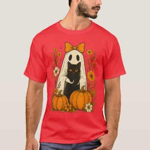 Camiseta Gato Negro Fantasma Lindo Calabaza De Halloween Gr