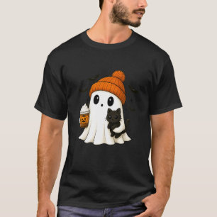 Camiseta Gato negro fantasma lindo Especias de calabaza div
