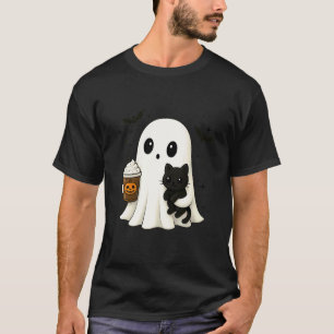 Camiseta Gato Negro Fantasma Lindo Especias de Calabaza Hal
