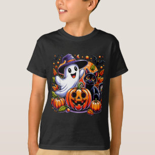 Camiseta Gato negro fantasma lindo Jackolantern Halloween E