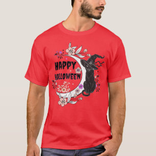 Camiseta Gato negro Feliz Bruja de Halloween Luna llena, am