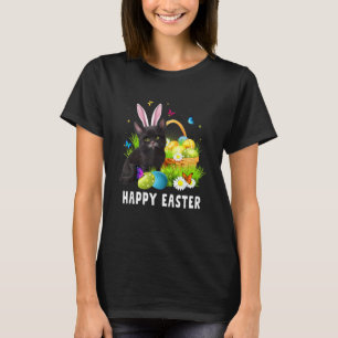 Camiseta Gato negro Feliz Día de Pascua Conejito Huevos Hom