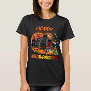 Camiseta Gato negro feliz Hallothanksmas Halloween Thanksgi