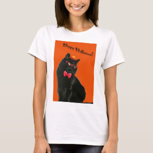 Camiseta Gato negro Feliz Halloween Spaghetti Strap T-Shirt