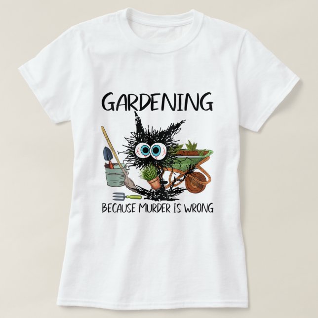 Camiseta Gato negro femenino hace jardinería porque el ases (Diseño del anverso)