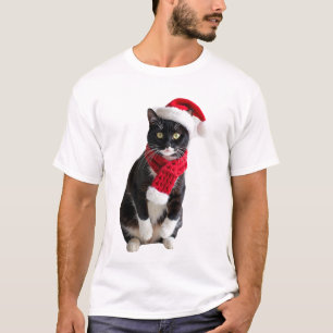 Camiseta Gato negro feo de Navidad sombrero de Santa bufand