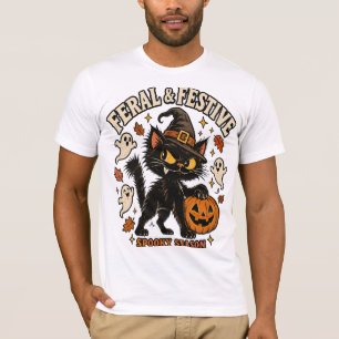 Camiseta Gato negro Ferall y festivo de Halloween