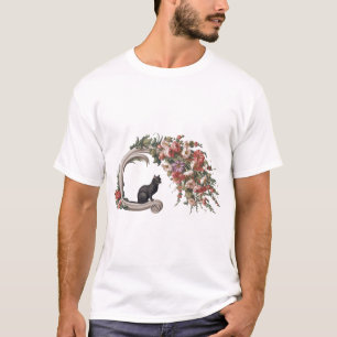 Camiseta Gato negro floral, flores negras de gato