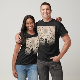 Camiseta Gato Negro Floral Luna Halloween Cottagecore Estét