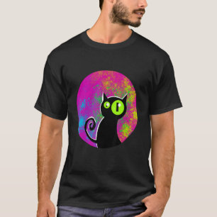 Camiseta Gato negro fondo de color ojos brillantes