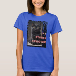 Camiseta Gato negro, fondo transparente con rayas